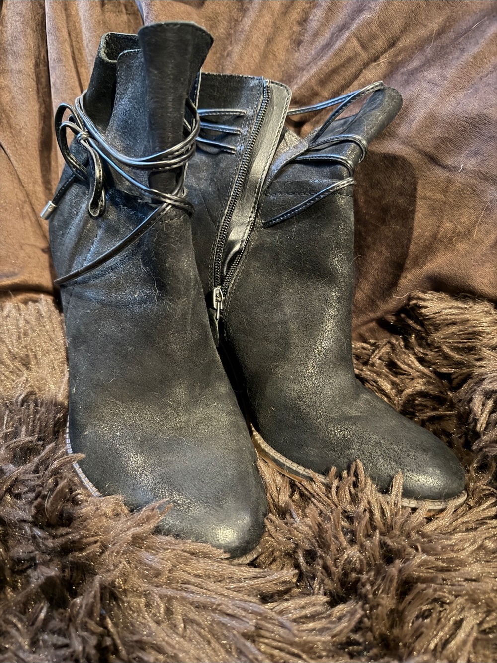 Franco Sarto Black Wrap-Detail Ankle Booties